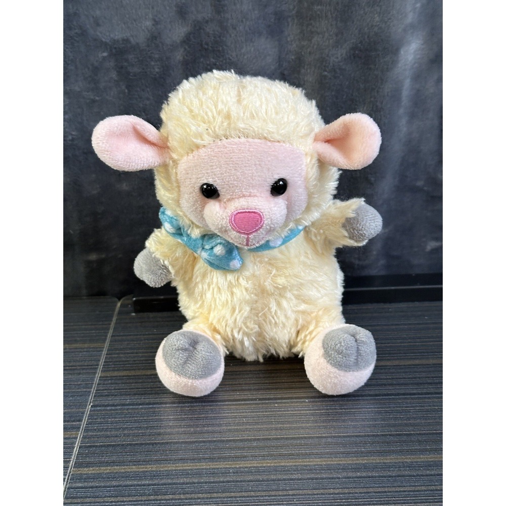 Lamb Sheep Plush Walmart Stuffed‎ Animal Blue White Polka Dot Bow 6" Easter READ